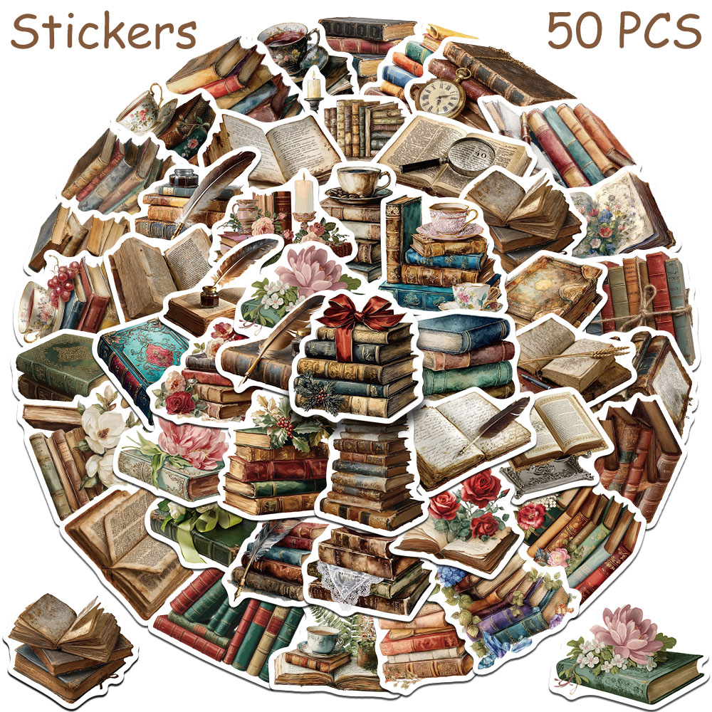 50pcs Vintage Books Stickers D - Vintage Collectible Books review and price