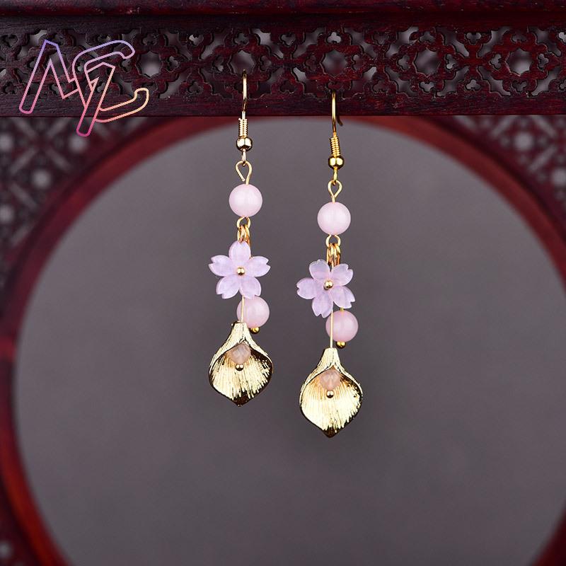 Pink Natural Jade Flower Earri - Vintage Items review and price