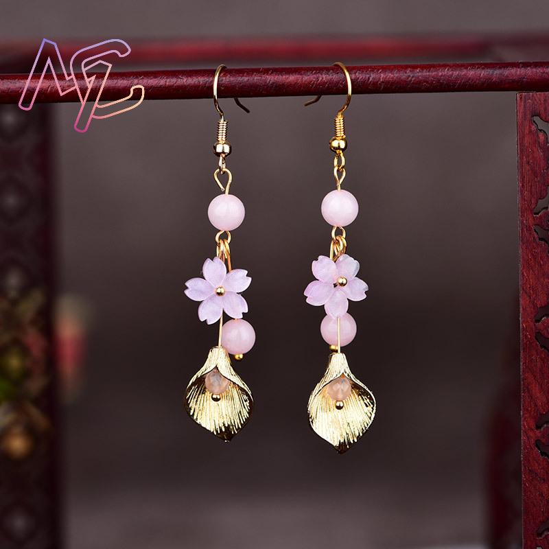 Pink Natural Jade Flower Earri - Vintage Items review and price