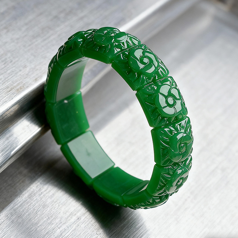 Real Jade Flower Bracelet Bang - Vintage Items review and price