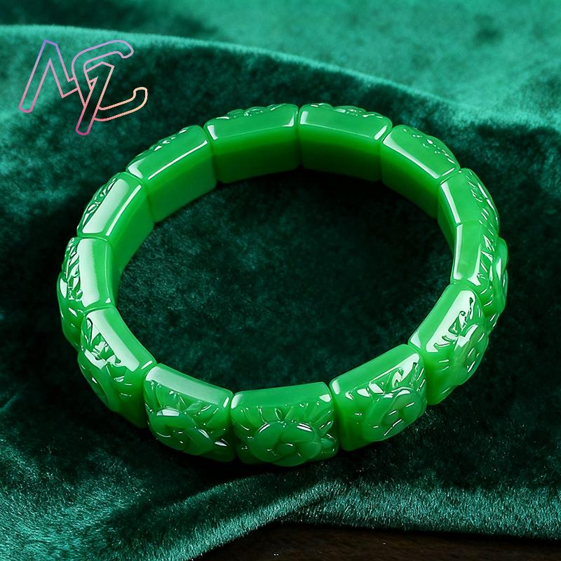 Real Jade Flower Bracelet Bang - Vintage Items review and price