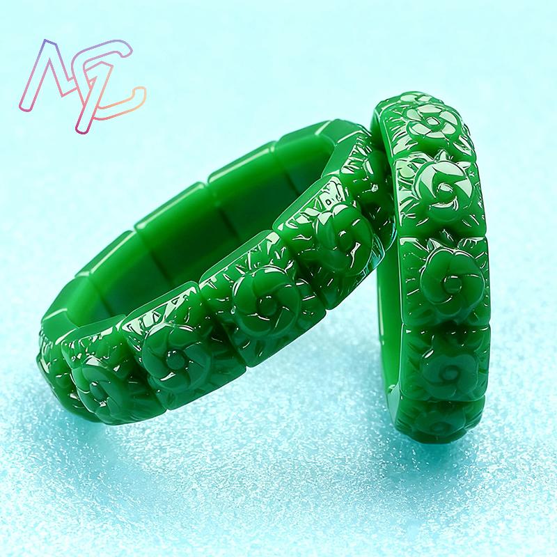 Real Jade Flower Bracelet Bang - Vintage Items review and price